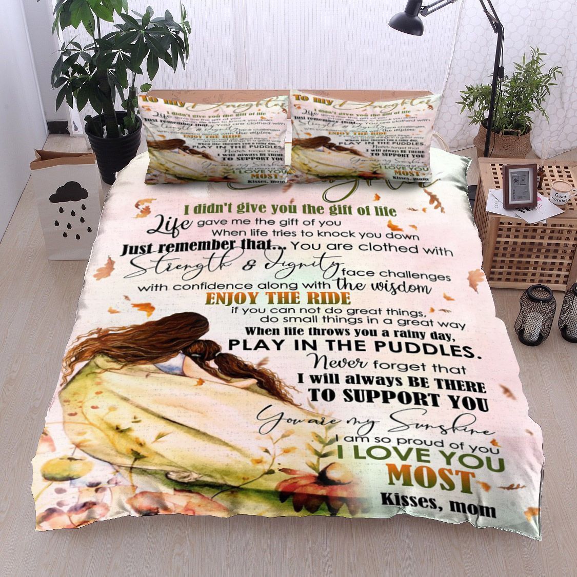 Family To My Daughter Kisses Mom Bedding Set