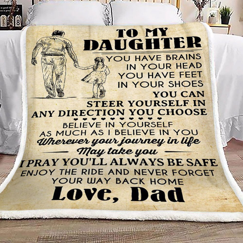 Family To My Daughter Love Dad Sherpa Fleece Blanket