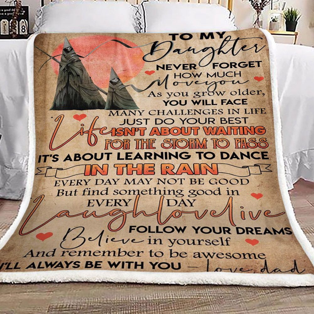 Family To My Daughter Love Dad Sherpa Fleece Blanket