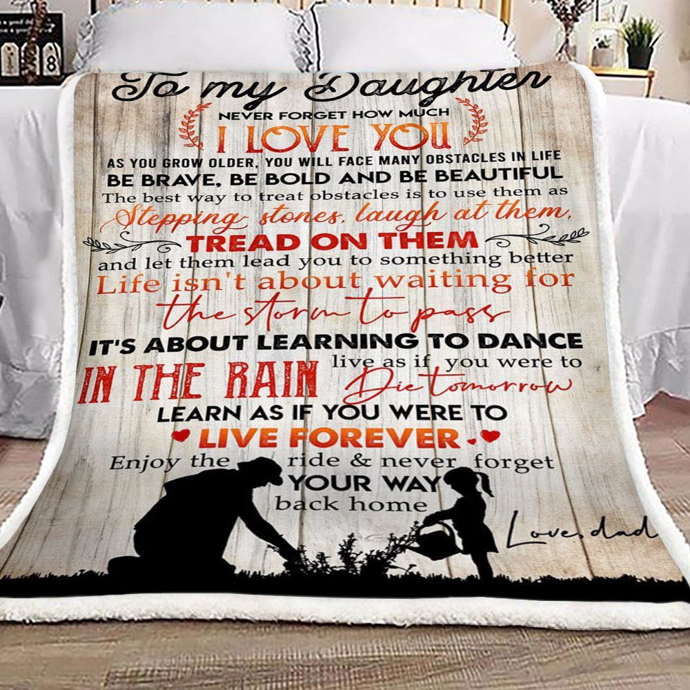 Family To My Daughter Love Dad Sherpa Fleece Blanket