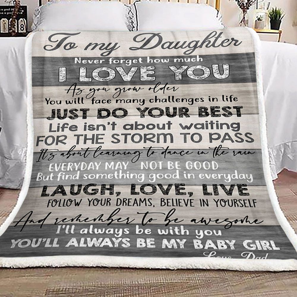 Family To My Daughter Love Dad Sherpa Fleece Blanket