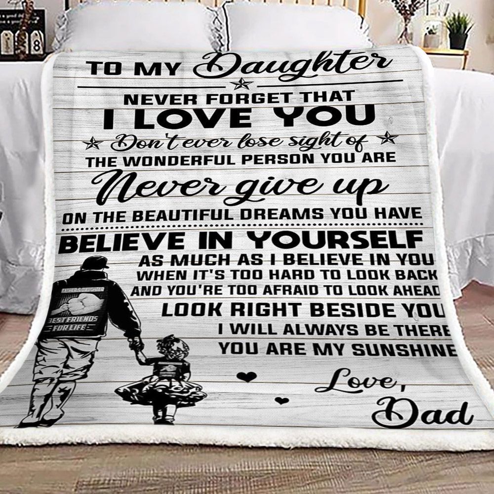 Family To My Daughter Love Dad Sherpa Fleece Blanket