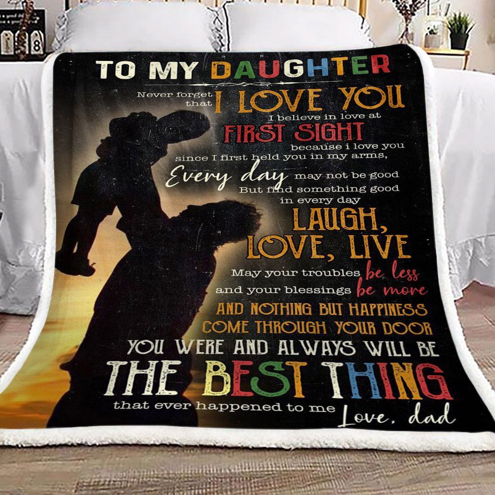 Family To My Daughter Love Dad Sherpa Fleece Blanket