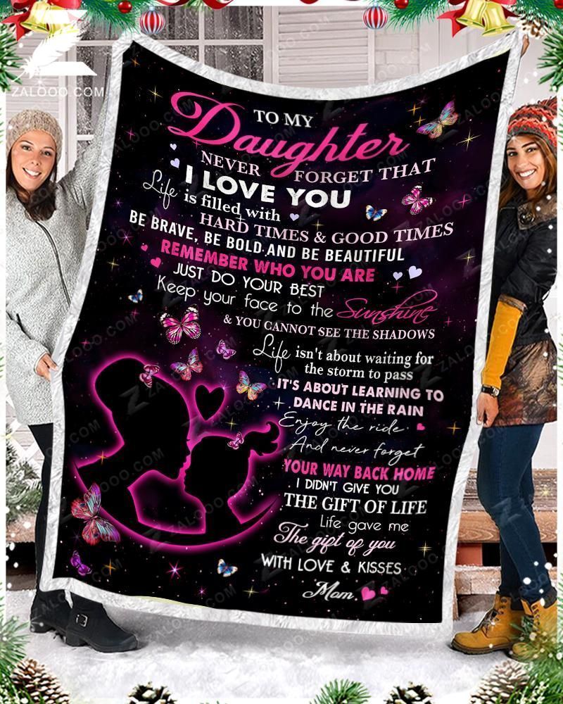 Family To My Daughter With Love Kisses Sherpa Fleece Blanket