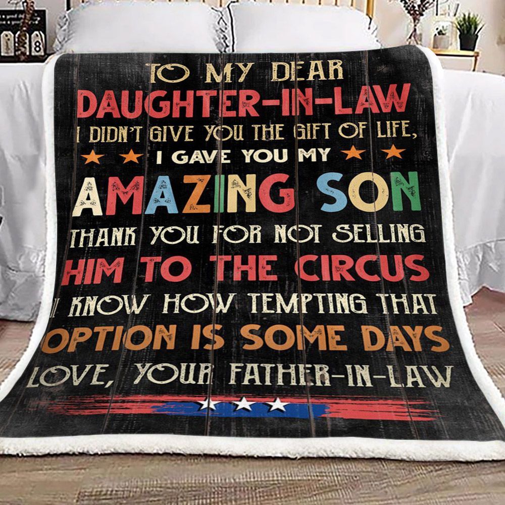 Family To My Dear Daughter In Law Love Your Father In Law Sherpa Fleece Blanket