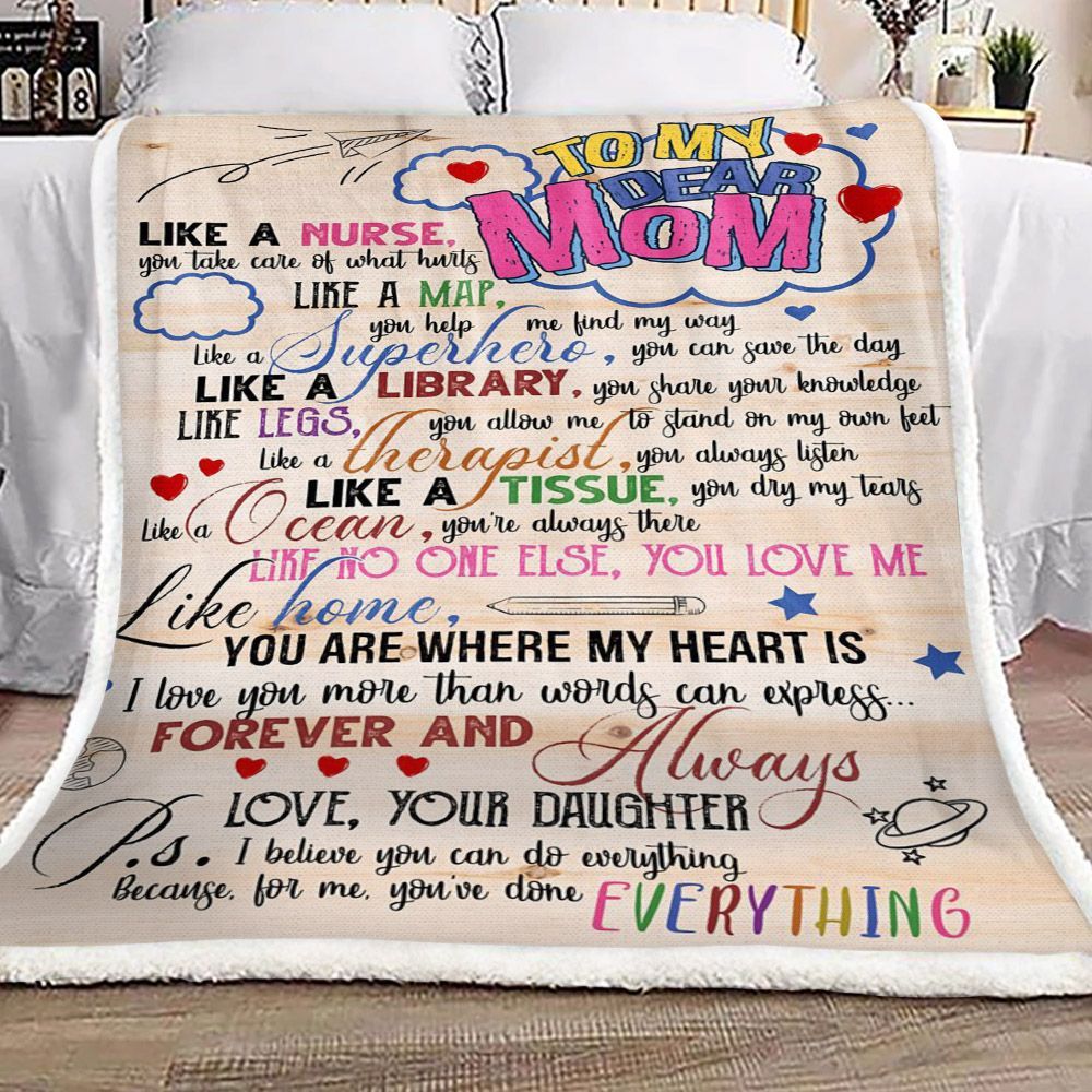 Family To My Dear Mom Love Your Daughter Sherpa Fleece Blanket