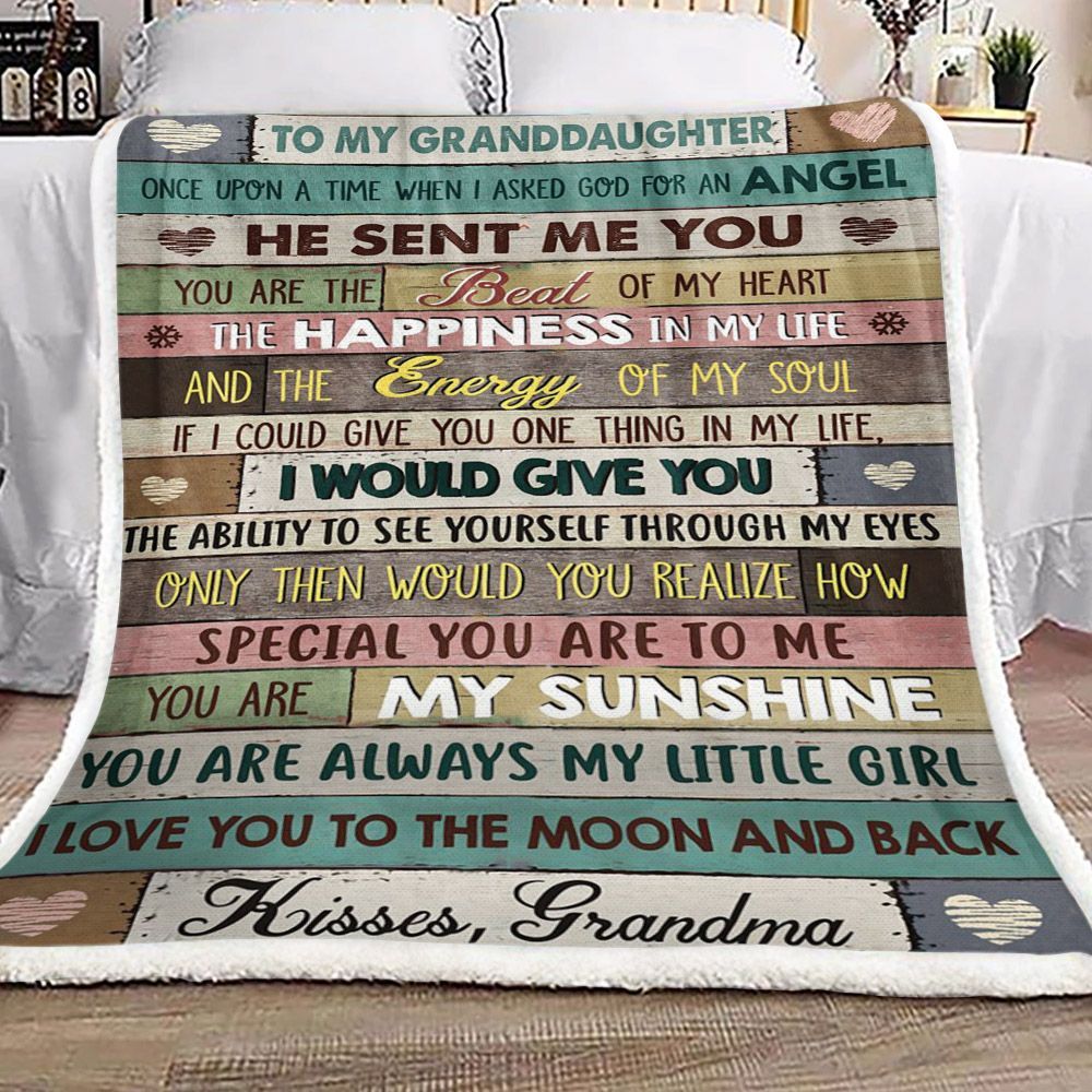 Family To My Granddaughter Kisses Grandma Sherpa Fleece Blanket