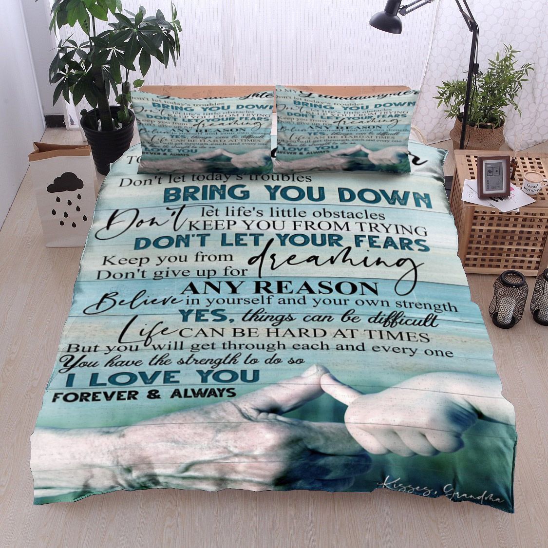 Family To My Granddaughter Kisses Grandma Bedding Set