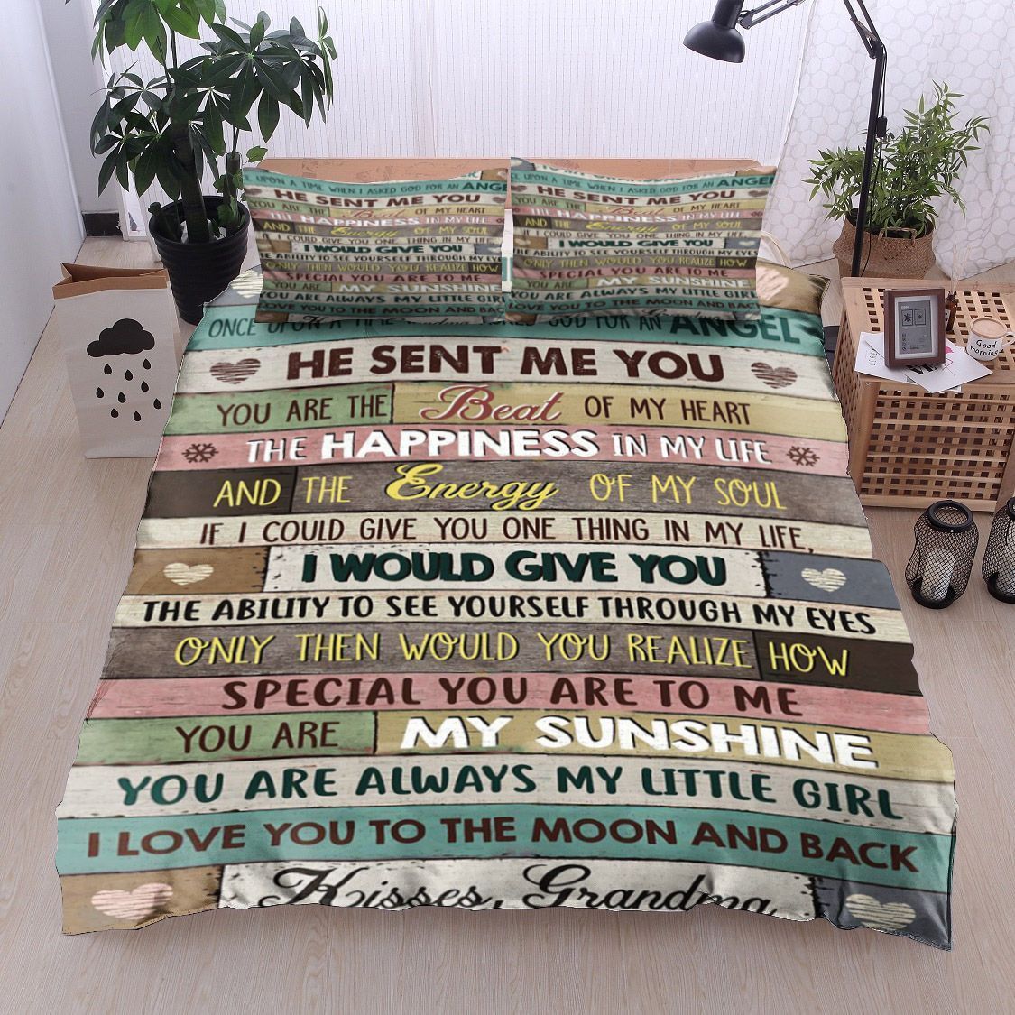 Family To My Granddaughter Kisses Grandma Bedding Set