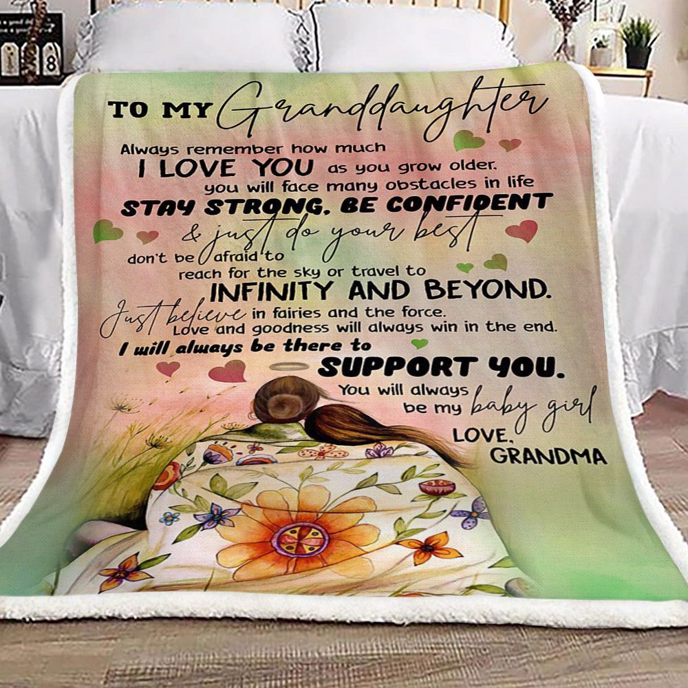 Family To My Granddaughter Love Grandma Sherpa Fleece Blanket