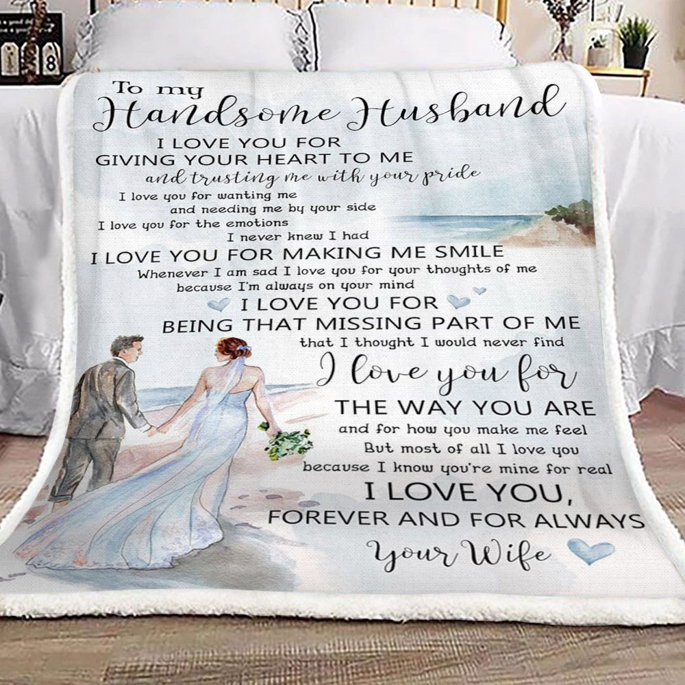 Family To My Handsome Husband Sherpa Fleece Blanket
