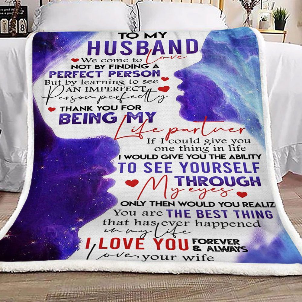 Family To My Husband Sherpa Fleece Blanket