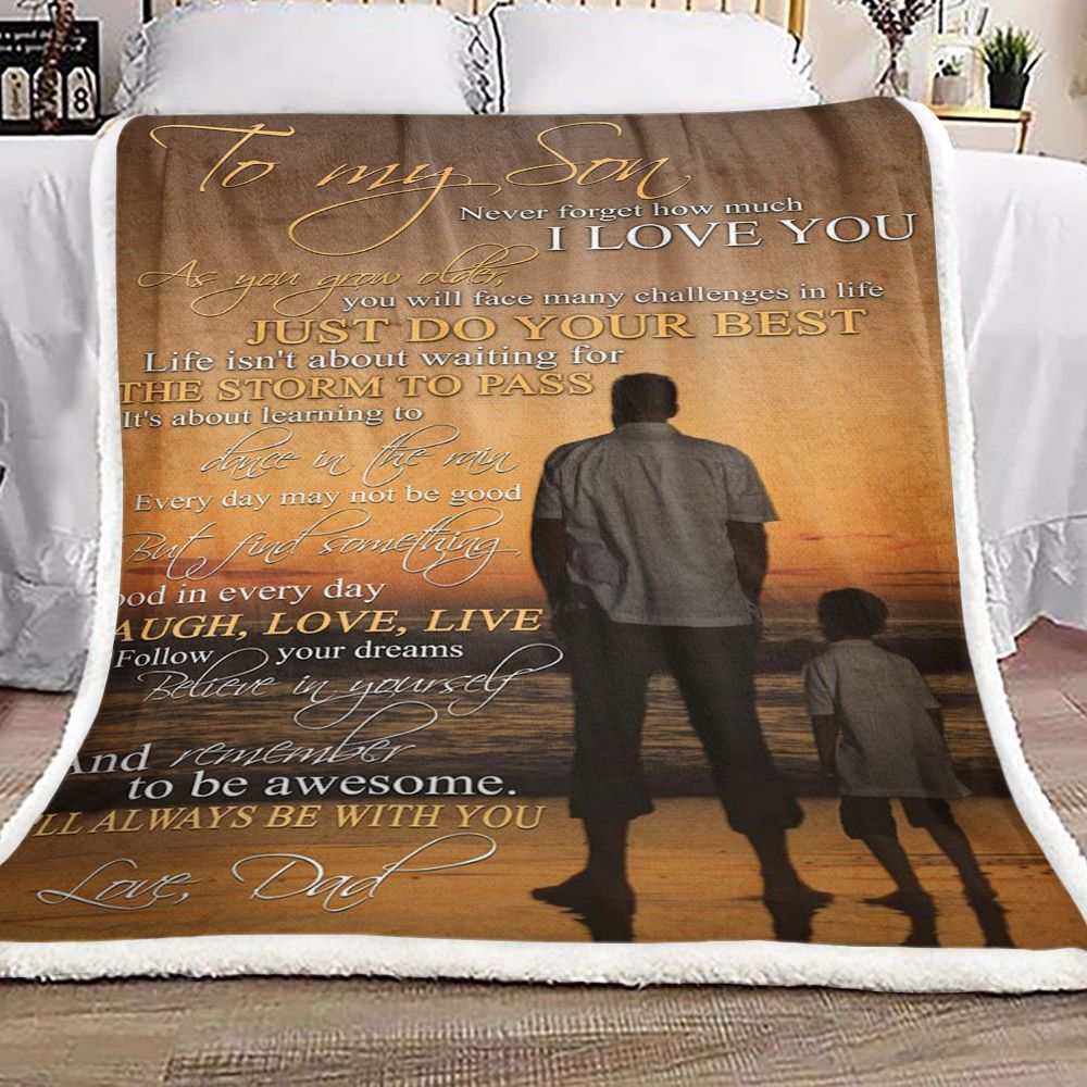 Family To My Son From Dad Sherpa Fleece Blanket