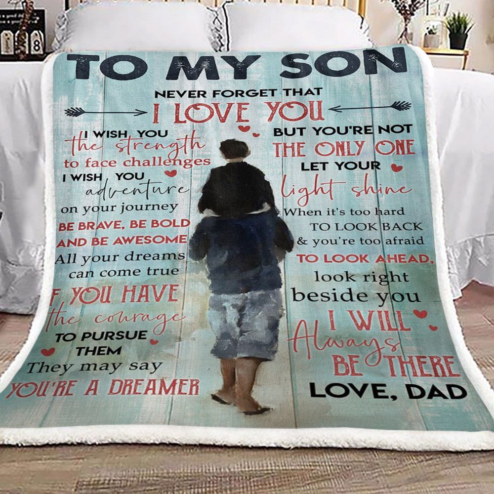 Family To My Son From Dad Sherpa Fleece Blanket