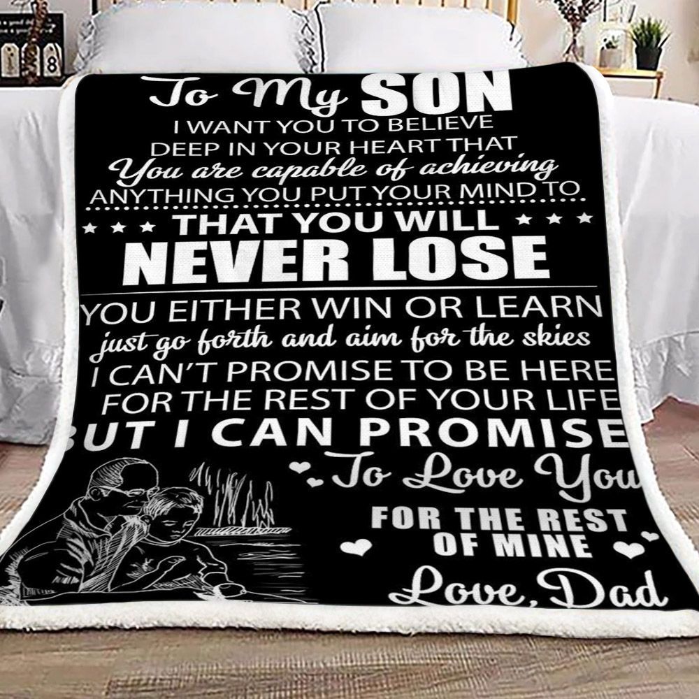 Family To My Son From Dad Sherpa Fleece Blanket