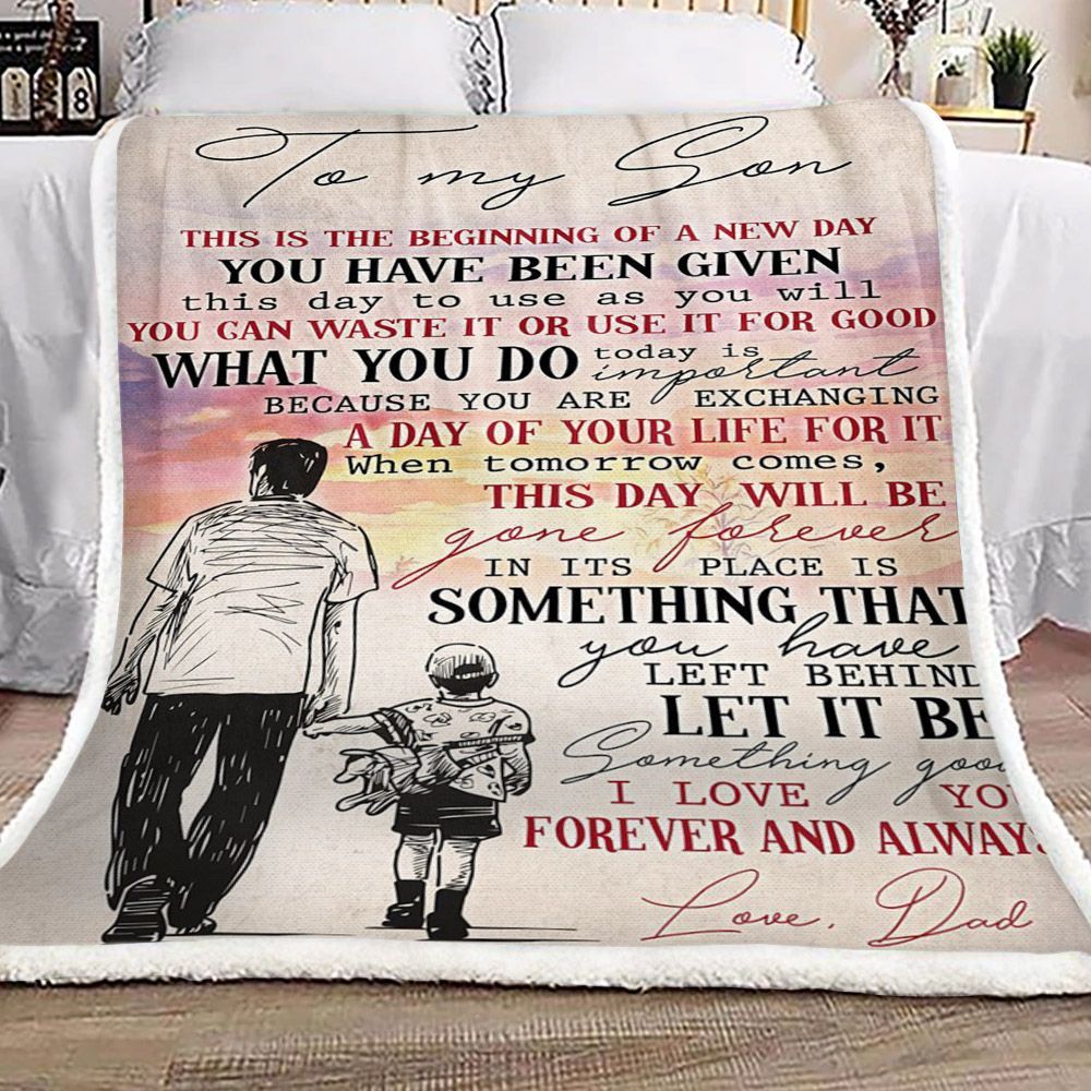 Family To My Son From Dad Sherpa Fleece Blanket