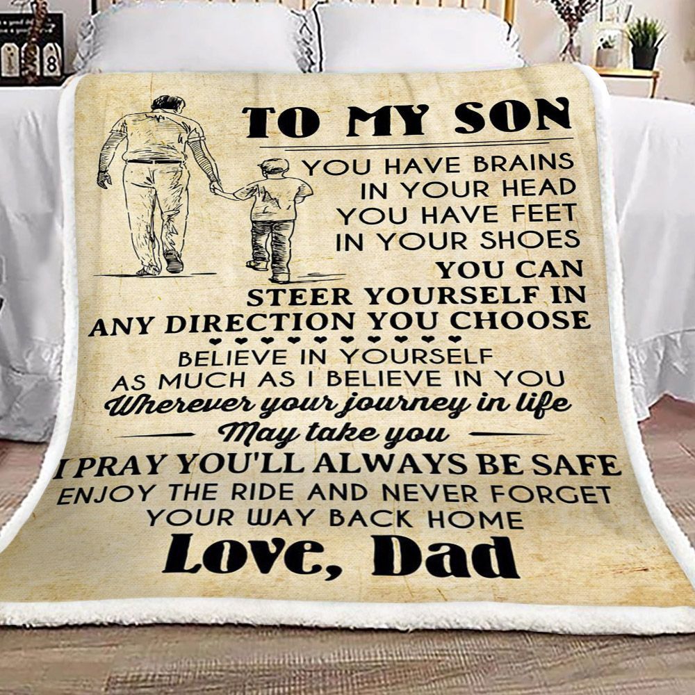 Family To My Son Love Dad Sherpa Fleece Blanket