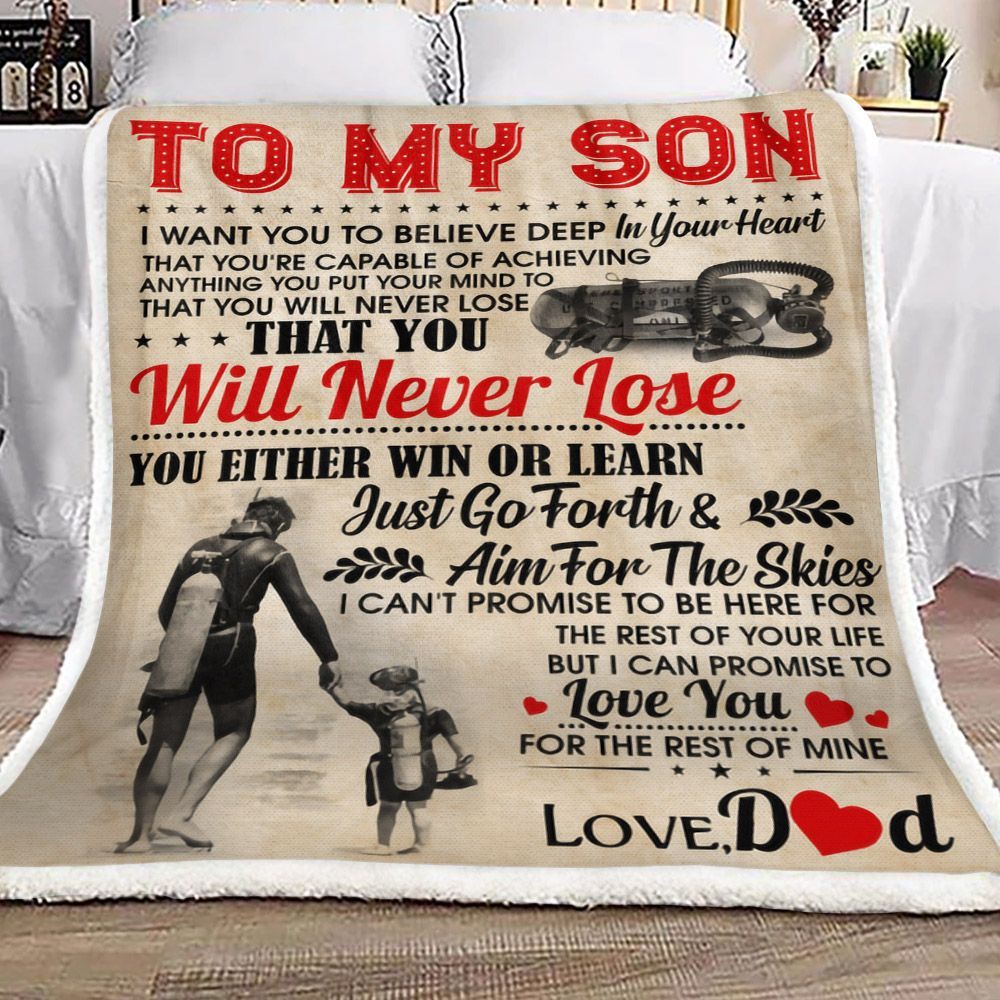 Family To My Son Love Dad Sherpa Fleece Blanket