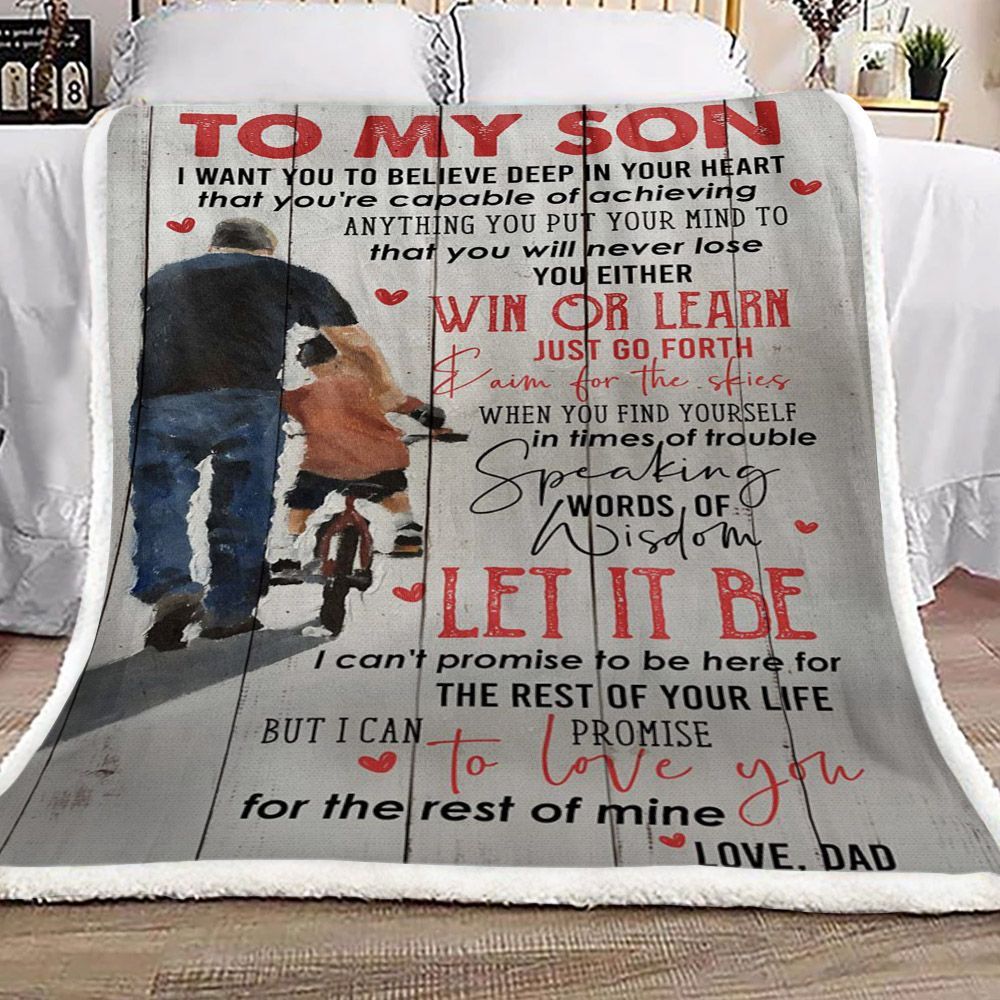 Family To My Son Love Dad Sherpa Fleece Blanket