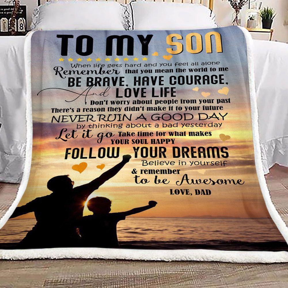 Family To My Son Love Dad Sherpa Fleece Blanket