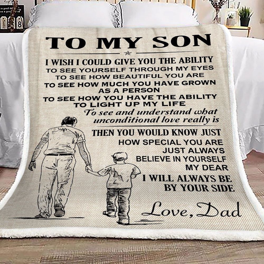 Family To My Son Love Dad Sherpa Fleece Blanket