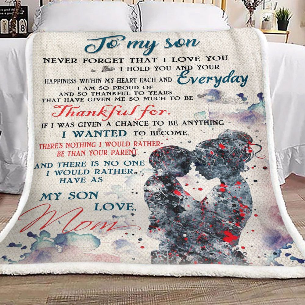 Family To My Son Love Mom Sherpa Fleece Blanket