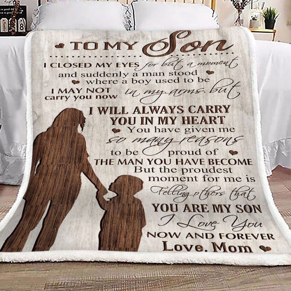 Family To My Son Love Mom Sherpa Fleece Blanket