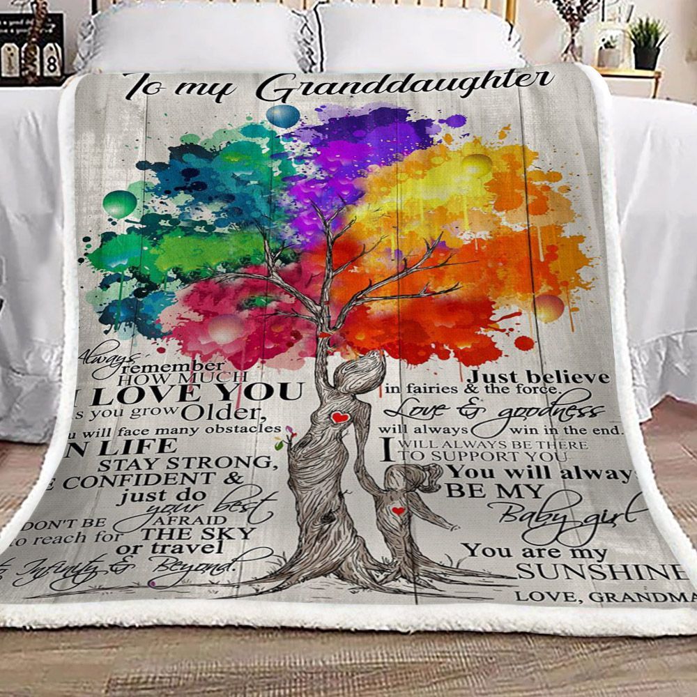 Family Tree Of Life To My Granddaughter Love Grandma Sherpa Fleece Blanket