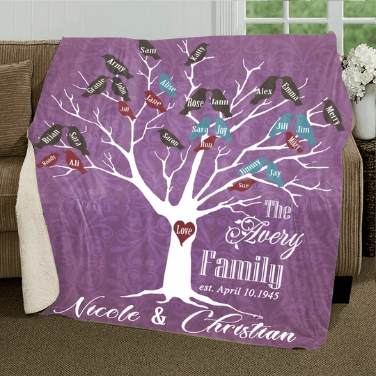 Family Tree With Birds Sherpa Fleece Blanket