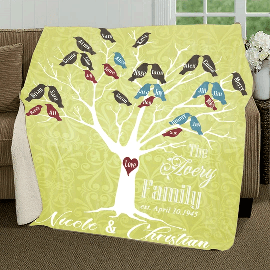 Family Tree With Birds Sherpa Fleece Blanket