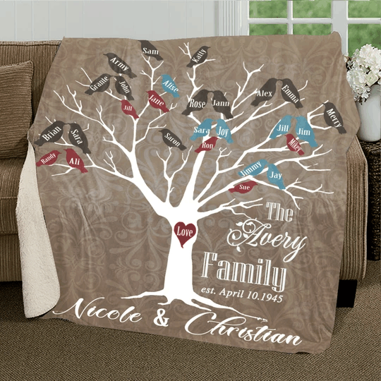 Family Tree With Birds Sherpa Fleece Blanket