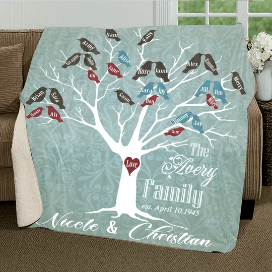 Family Tree With Birds Sherpa Fleece Blanket