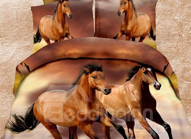 Fancy Vivid Running Horses Bedding Set