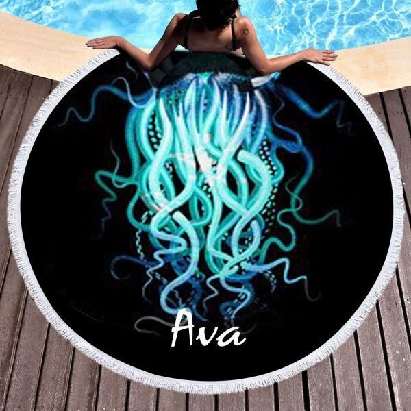 Fantastic Blue Octopus Beard Custom Printed Round Beach Towel