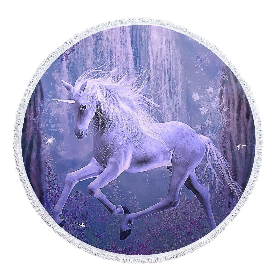 Fantasy Unicorn Walk In The Rain Printed Round Beach Towel