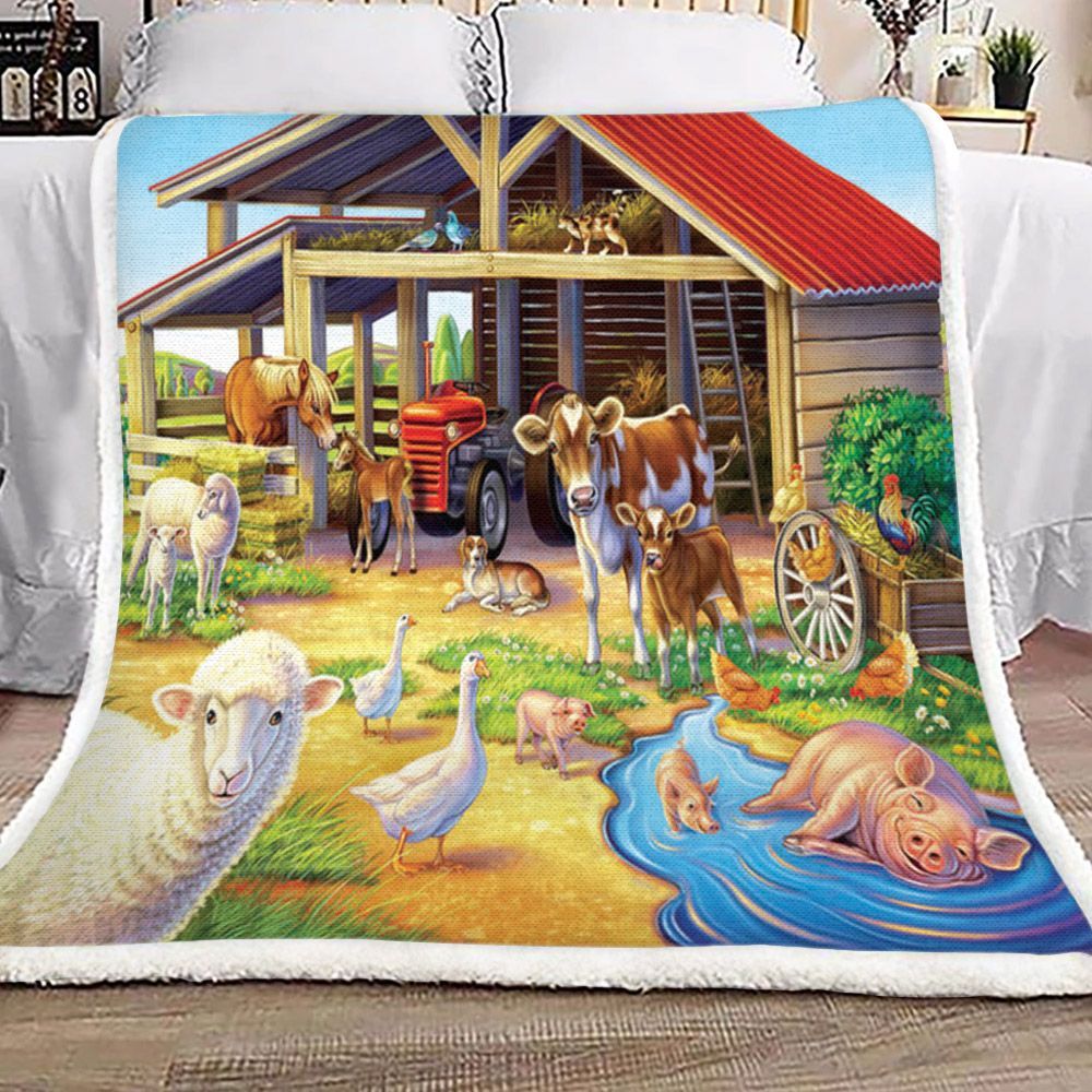Farm Animal Sherpa Fleece Blanket