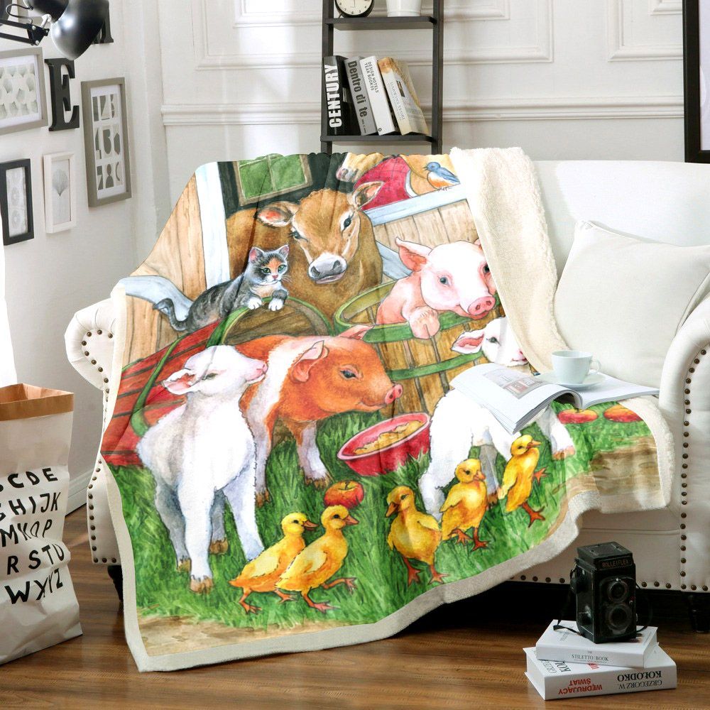 Farm Animal Sherpa Fleece Blanket