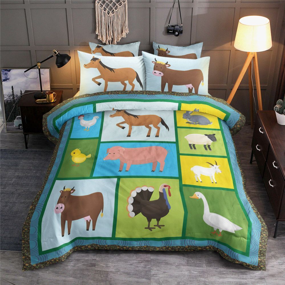 Farm Animals Chicken Horse Duck Goat Rabbit Pig And Cow Bedding Set