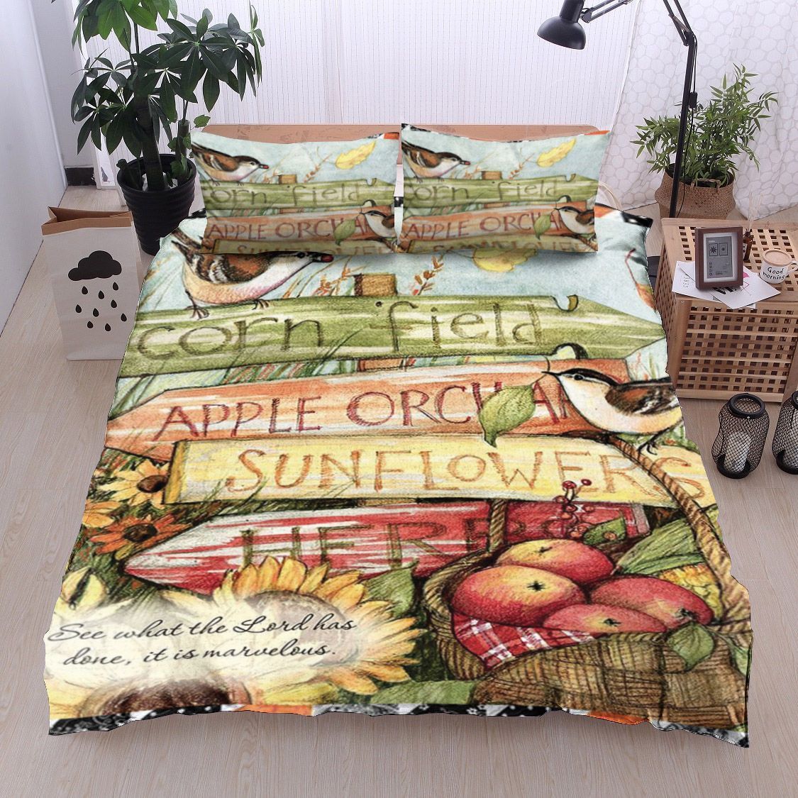 Farm Bird Harvest Sunflower Corn Bedding Set