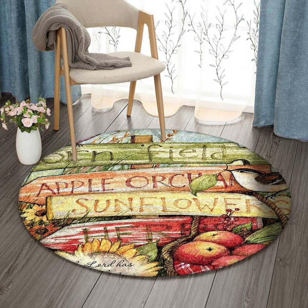 Farm Bird Harvest Sunflower Corn Round Carpet