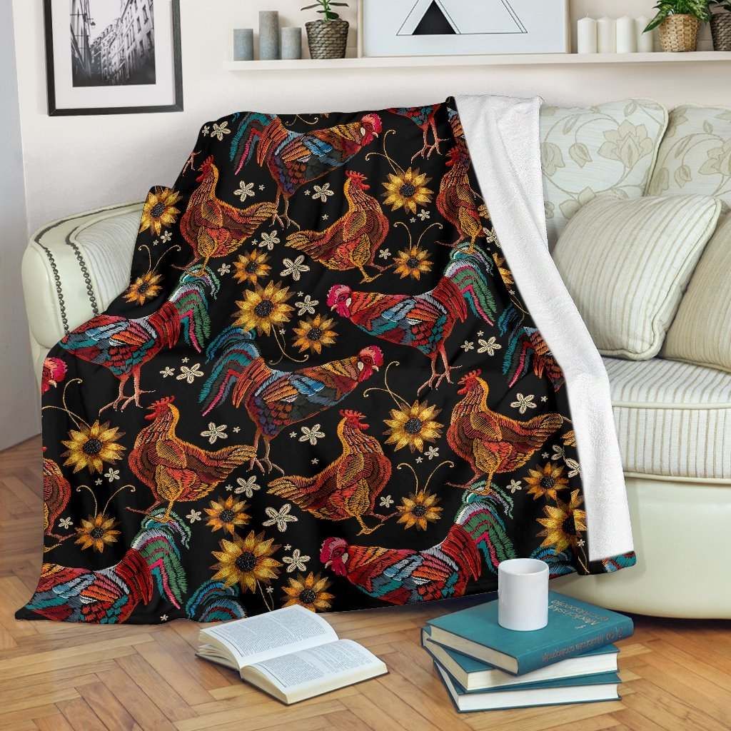 Farm Chicken Hen Flower Sherpa Fleece Blanket