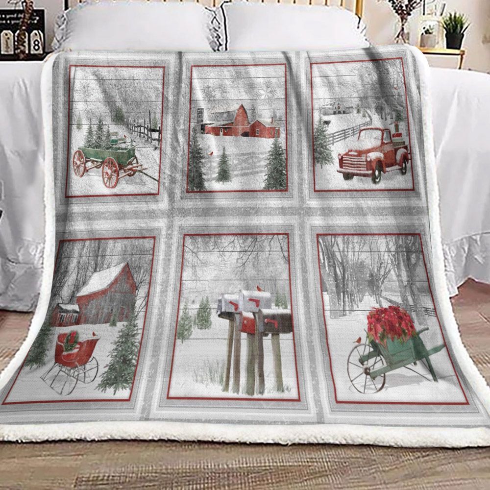 Farm Christmas Sherpa Fleece Blanket