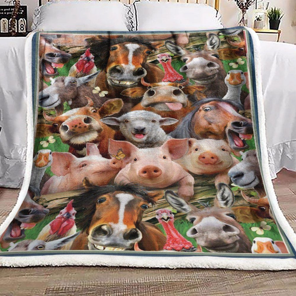Farm Horse Pig Donkey Sherpa Fleece Blanket
