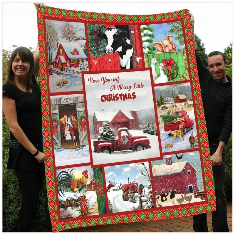 Farm Life Christmas Sherpa Fleece Blanket