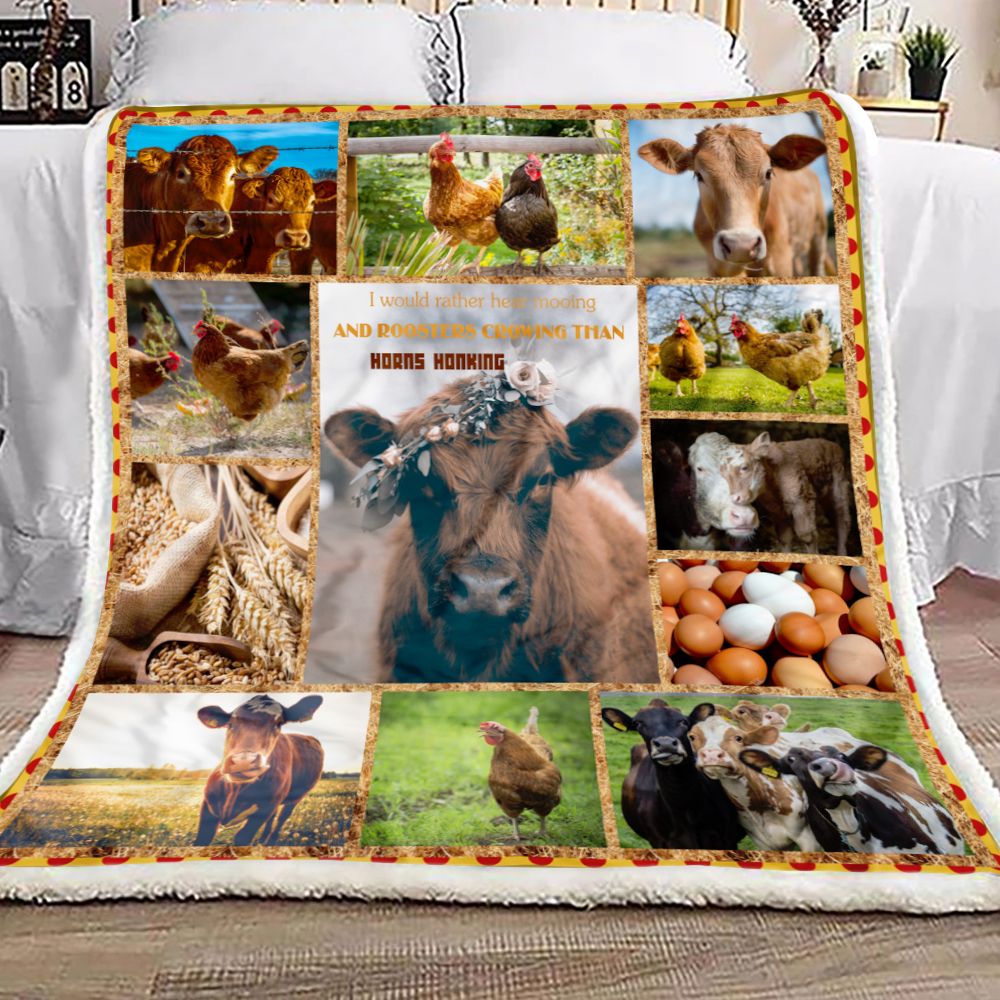 Farm Life Cow And Chicken Fleece Blanket