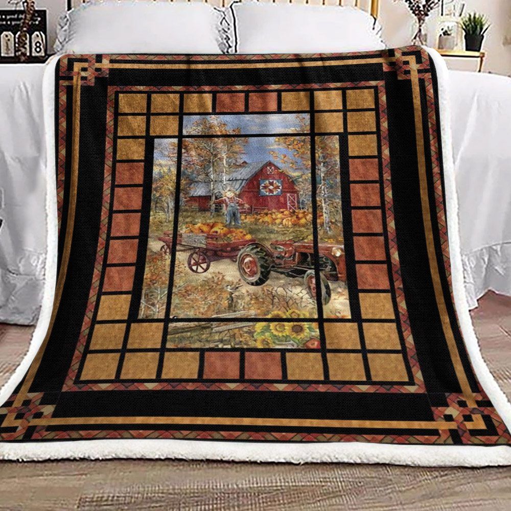 Farm Pumpkin Sunflower Sherpa Fleece Blanket