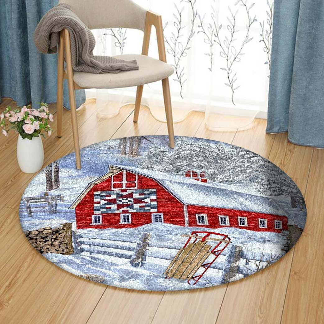 Farm Winter Round Carpet
