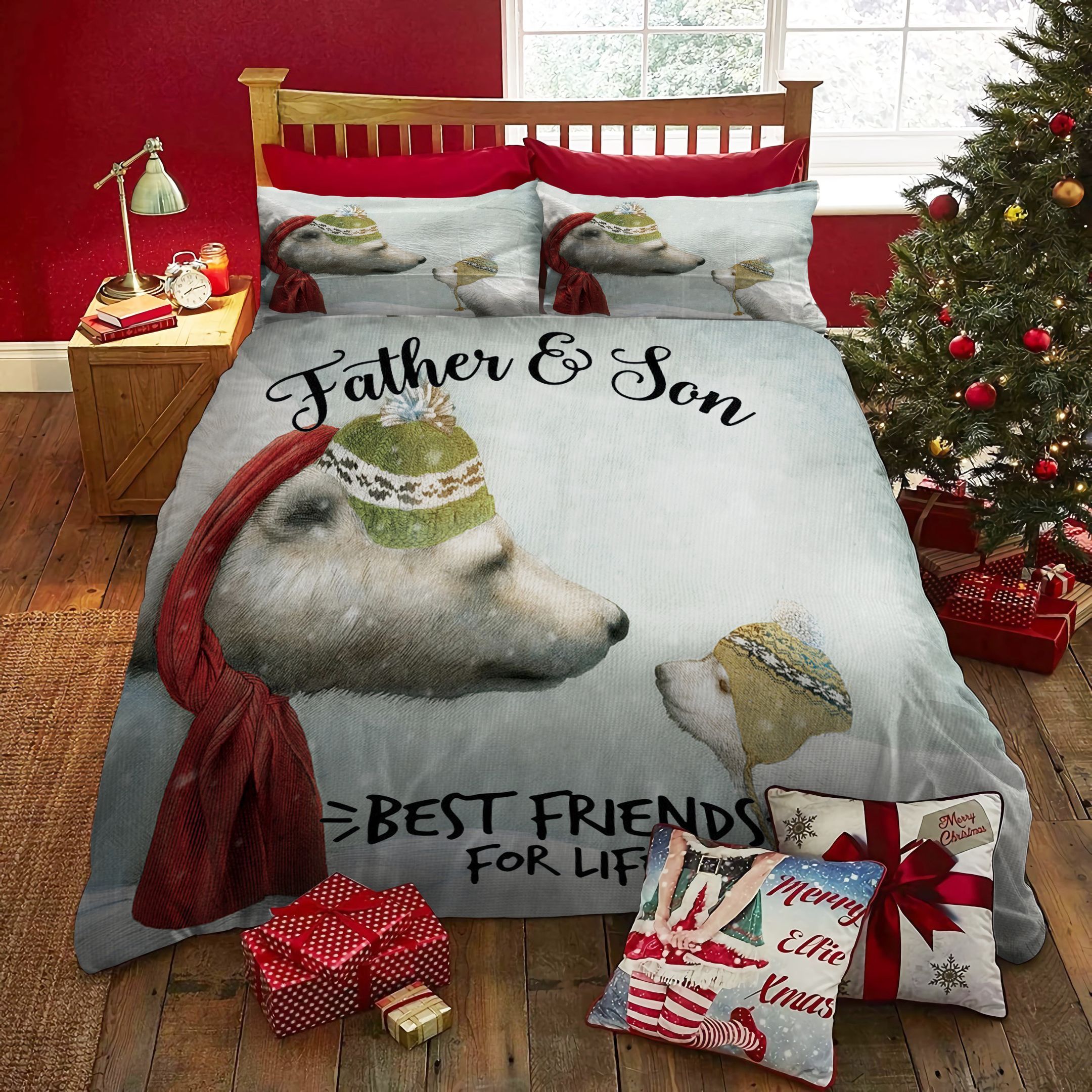 Father And Son Bear Christmas Bedding Set