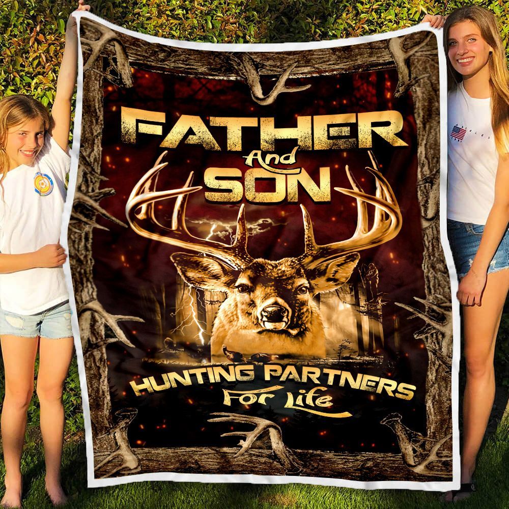 Father And Son Hunting Partners Sherpa Fleece Blanket