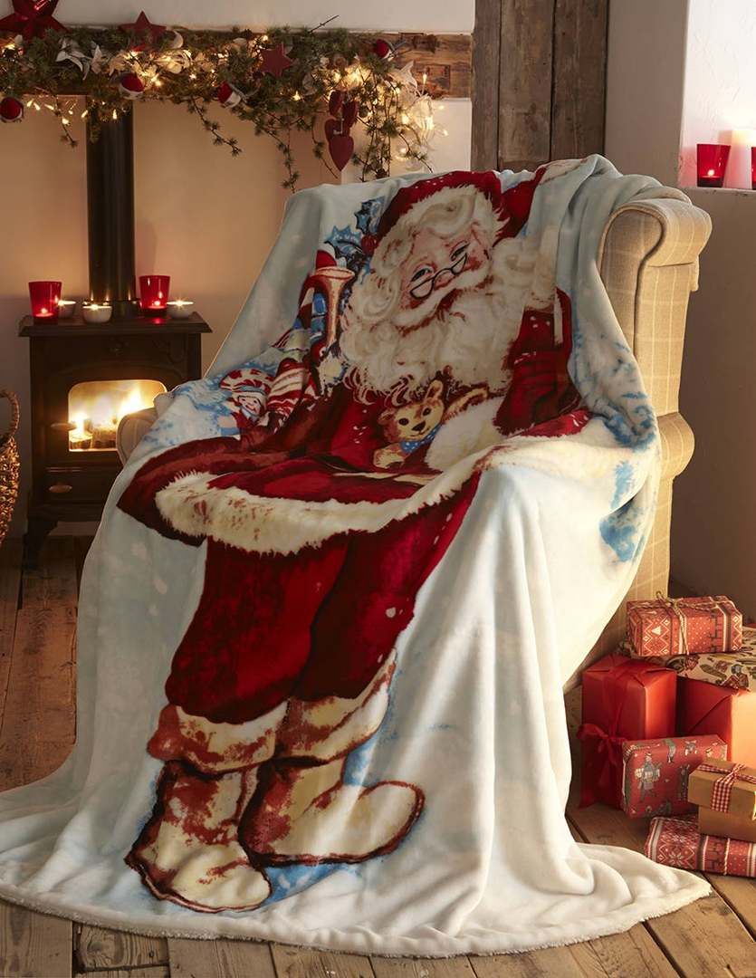 Father Santa Clause Christmas Sherpa Fleece Blanket
